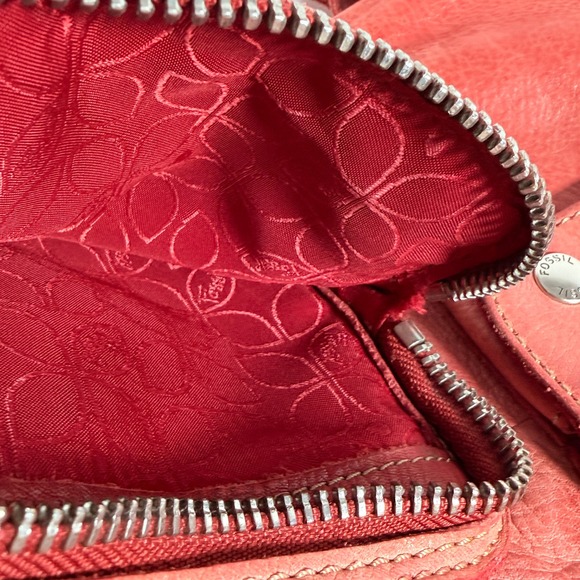 Fossil Red Pebbled Leather Multi Pocket Crossbody Bag Utility Messenger Festival - Picture 4 of 6